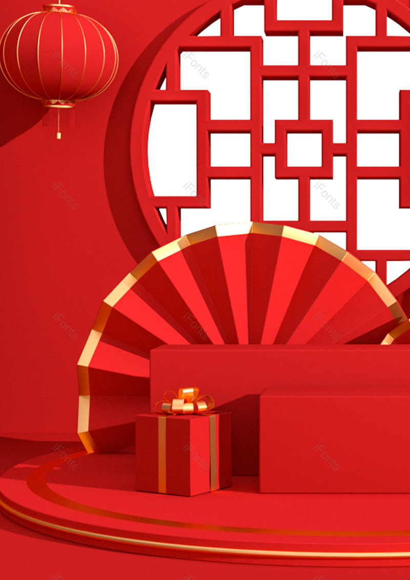 中国风红色C4D立体创意空间艺术背景设计,插画/手绘图,插画/手绘图库,插画/手绘图下载,插画/手绘